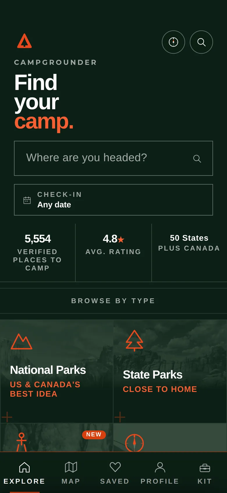 The home screen in Nightfall, the deep green theme